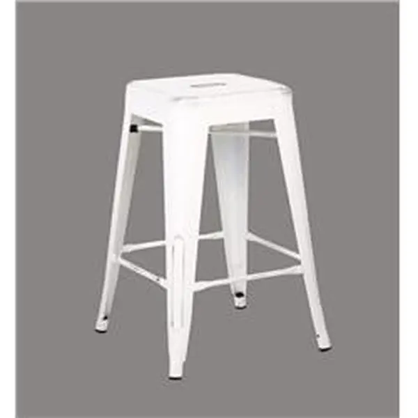 AC Pacific ACBS01-24-SMW 24 in. Backless Metal & Wood Industrial Modern Coastal Home Bar Stool with Peg Legs, Distressed White, Set of 2 (Ideal for Socializing)