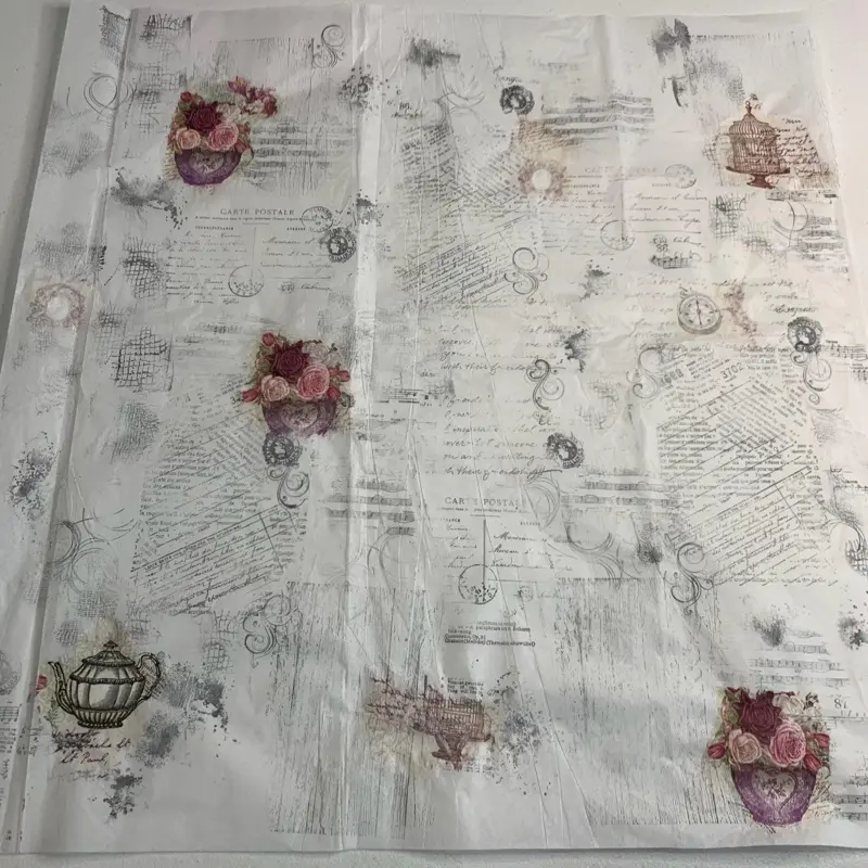 Handmade Stamped Tissue Paper – Full Size 19.5×20 Inches for Junk Journals & Crafts