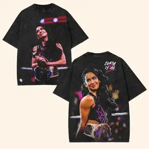 AJ Lee WWE Diva Wrestling T-Shirt acid wash Crazy Is My Superpower Graphic Tee Womens Vintage Washed Black Oversized Heavyweight Cotton Crewneck Streetwear Top Retro Fan Merch Unisex Casual ShortSleeve Printed Tshirt shirt wwe fan Fabric Menswear