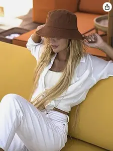 Bucket Hats for Women Washed Cotton Packable Summer Beach Sun Hats Bucket Hat with Strings for Travel