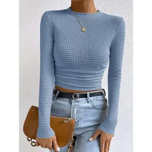 Women'sPlainRibbedKnitTop,CasualLongSleeveBoatNeckTopforSpring&Fall,Women'sClothingforDailyWear,Womenswear