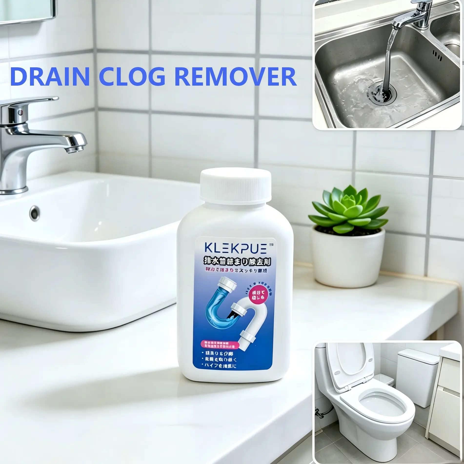 Household Drain Clog Remover Powder - Fast-Acting Multi-Purpose Cleaning Product, Safe Formula Home Cleaning Supply, Powerful Plastic Pipe Drain Cleaner for Kitchen Sinks, Bathtubs, Clears Hair, Grease, Soap Buildup, Gloves, Plastic Safe