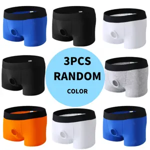 2pcs /3pcs Gay-Friendly Cotton Boxer Briefs Breathable & Sensual Design Men’s Gay Pride Cotton Boxer Briefs Sexy, Breathable & Bold Blue Black