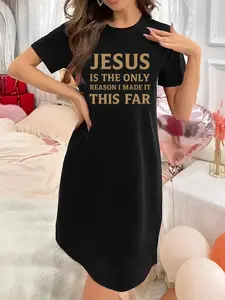 robes Soft & Slightly Stretchy Women's Nightgown Crew Neck Short Sleeve with Jesus is the only reason I made it this far Print Sexy Elegant Youthful Perfect Gift for Christmas Mother's Day Valentine’s Day and New Year pajama cute party home leisure soft c