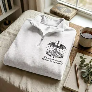 ACOTAR Mountain Embroidered Quarter Zip Sweatshirt, To the Stars Who Listen Shirt, Cozy Book Lover Sweatshirt