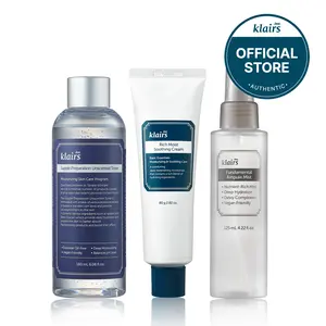 Klairs All-day Moisturizing Kit - Supple Preparation Unscented Toner 180ml, Rich Moist Soothing Cream 80ml, Fundamental Ampoule Mist 125ml - Facial Serums Set for Skin Repair