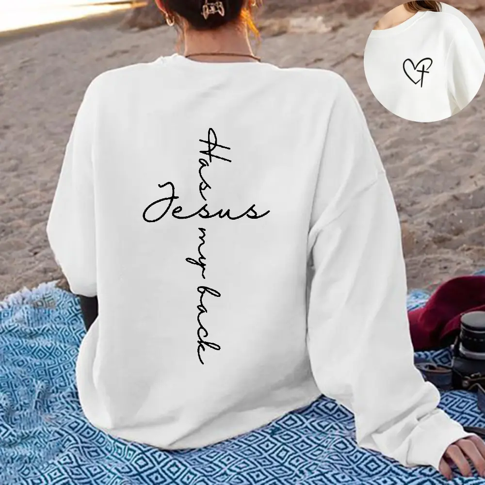 Jesus Has My Back Print Sweatshirt Birthday Casual Christian Sweatshirt,Christian Merch Jesus Long Sleeve Faith Shirt Christian Gift Teen Christian Apparel