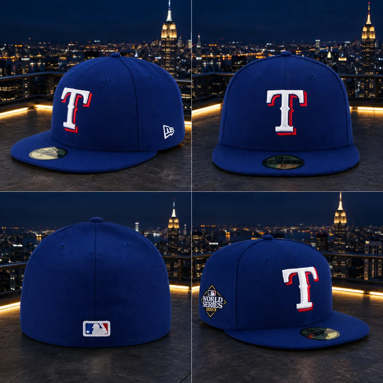 Texas Rangers New Era 59FIFTY World Series 2023 Fitted Cap | Royal Blue Flat Bill Hat for Men & Women