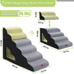 Non-Slip Sturdy Pet Stairs, 30 in Height 6 Steps Soft Foam Spliced Dog Steps for Bed, Dog Stairs for High Bed, Dog Ramp for Small Dog, Older Pets, Grey 6 Tiers
