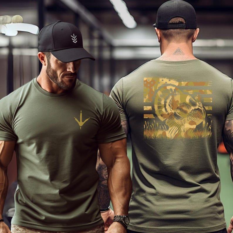 American Flag Turkey Hunting Shirt: Patriotic Hunter Tee, Hunting Gear For Men And Women, Full Sizes, Full Colors