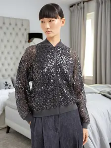 Sparkly Mesh Bomber Jacket for Women, Stunning Shimmering Style, Perfect for Trendy Parties, Social Gatherings, Daily Outings