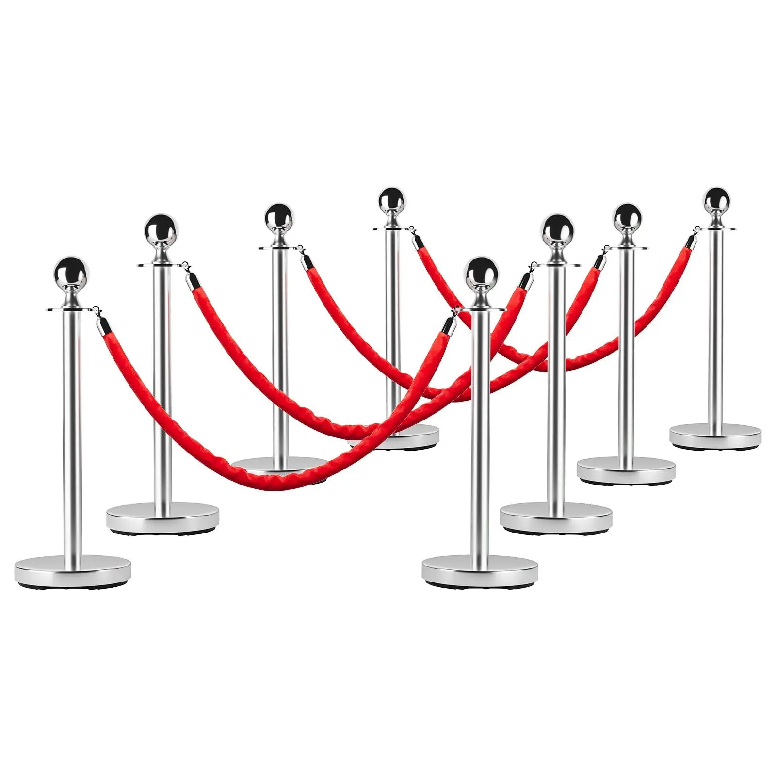 GARVEE Stainless Steel Stanchion Post Queue,5 ft Red Velvet Rope Red Carpet Ropes and Poles Crowd Control Barriers,Sand Injection Hollow Base and Velvet Ropes Set for Party Supplies,8 PCS