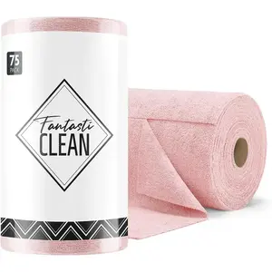 Microfiber cleaning cloth roll 75 pack tear away microfiber towels 12 x 12 reusable washable scratch free ultra absorbent dish rags for car home garage or shop pink
