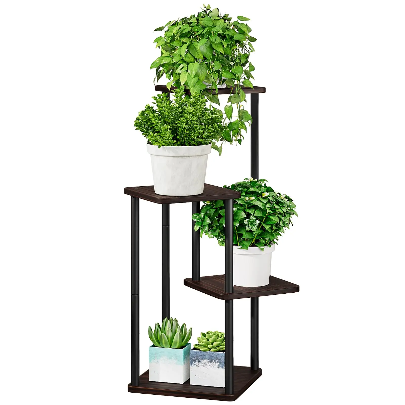4-Tier Tall Rectangle Metal Plant Stand with MDF Board & Anti-Slip Foot Stickers, 4-Layer Indoor-Outdoor Flower Shelf Organizer for Balcony, Living Room, Bedroom, 17.28(l)x23.54(w)x31.53(h)in Home Decor