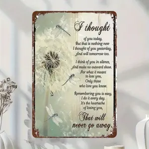 I Thought of You Today Poem Aluminum Metal Memorial Sign Grave Decor Large Vintage Daffodil Dandelion Wall Hanging 1PC Memorial Gift