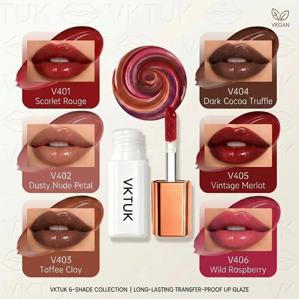 VKTUK Non-Stick Cup Lip Gloss, Transfer-Proof Glossy Lip Tint, Non-Sticky Long-Lasting Plumping Lip Glaze, 6 Shades 0.09oz [US Stock] Lipstick Makeup Flawless Cosmetic Oil Coconut Nourishing Shiny Moisturizer Moisture Hydrate Hydrating Moisturizing