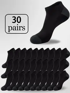 Men's Spring Summer Casual Breathable Thin Patchwork Ankle Socks, 30 Pairs, Comfortable and Lightweight, All Seasons Wear