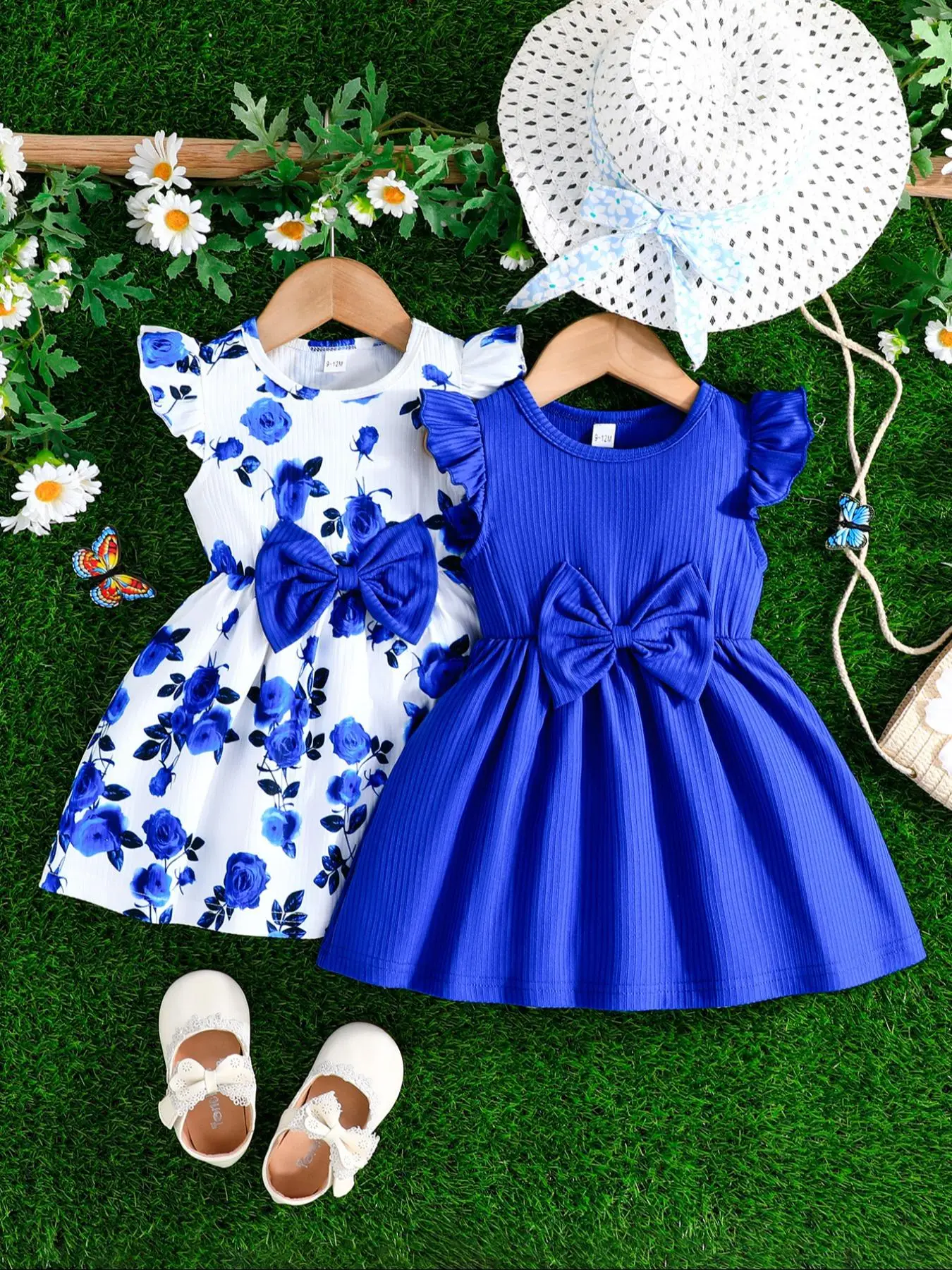 Baby Girl's Butterfly Print Bow Decor Dress, Cute Casual Sleeveless A Line Dress for Summer, Newborn Infant Kids Clothes for Daily Wear