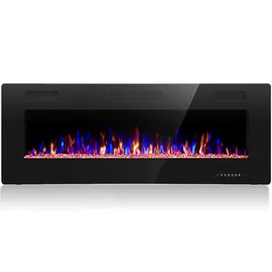 50 Inch Electric Fireplace in-Wall Recessed and Wall Mounted, Fireplace Heater and Linear Fireplace with Multicolor Flame, Timer, 750/1500W Control by Touch Panel & Remote