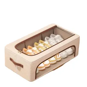 Foldable Shoe Storage Box with Dual Window Design, No Installation Needed, Transparent Under Bed Organizer, Suitable for Sports Shoes and High Heels