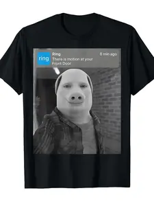 Humorous John Pork Crew Neck T-Shirt - Trendy Design, Casual Comfortable Travel Attire for Fashion Lovers - Ideal for Spring, Summer, Everyday Sports & Outdoor Use