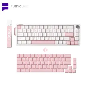 FURYCUBE V68 Creamy Mechanical Keyboard With Knob,An Extra Set of Keycaps Included,RGB Backlit,Compact 68 Keys 65% Layout,Hot-Swappable Switch,Type-C Wired,for Gaming Office Work,Ergonomic Design,Windows Laptop PC Mac,Gift