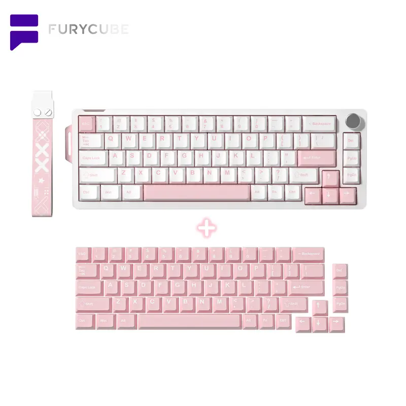 FURYCUBE V68 Creamy Mechanical Keyboard with Knob, 65% Compact 68-Key Layout, RGB Backlight, Hot-Swappable Switches, Type-C Wired, Ergonomic Design, Extra Keycaps, Custom Setup Accessory, Keyboards for Work, for Windows Laptop PC Mac/Gifts