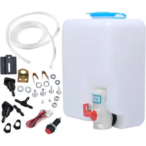 12V Universal  Windshield Washer Pump System with Jet Button  160186 Reservoir Tank Bottle Kit Universal Windshield Washer Kit
