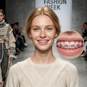 1 Pair Fashion Braces Colorful Temporary Tooth Decoration with Metal Wires Metal Bracket Orthodontic Ligature Ties High Quality