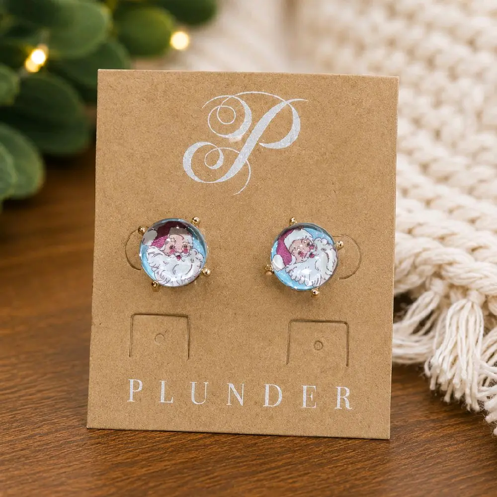 Vintage Santa Claus Cabochon Stud Earrings