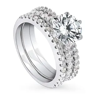BERRICLE Sterling Silver Solitaire Engagement Rings Statement Stackable Band for Women, 2 Carat Round Cut Cubic Zirconia CZ Ring Set