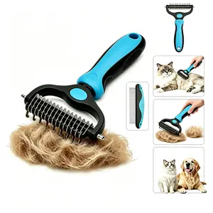 【New】double-sided grooming brush Pet Grooming Combo Kit | Blue 2-in-1 Deshedding Rake & Metal Comb, Detangles & Removes Mats for Long Haired Dogs & Cats