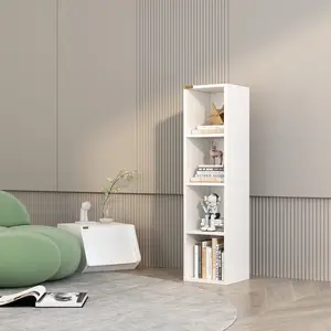 4 Cube Small Bookshelf,  Wooden Corner Shelf, Modern Thin Cubes Storage Organizer Display Shelving for Bedroom, Library, Living Room, Home, Office, Brown Design Aesthetic， floating shelves Minimal Interior