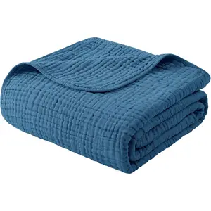 Muslin Blanket  Cotton Summer Blanket Large  Size 60" x 80" for Bed Couch 6-Layer Gauze Blanket for Adults Lightweight and Breathable Dark Blue