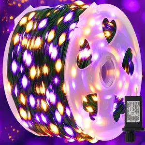 Extra Long 328FT Halloween Lights, 1000 LED Outdoor Fairy String Lights, Green PVC Copper Wire Christmas Light, Plug in 8 Modes &  for Tree Party  Yard Decor, Orange&Purple