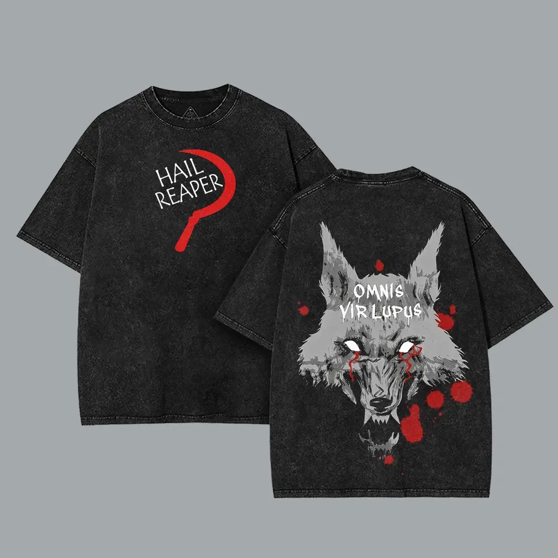 Hail Reaper Omnis Vir Lupus Two-Sided Graphic T-Shirt, Vintage Washed Wolf Unisex Tee for Men Women, Fan Gift