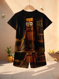 Trendy Retro Tee! Graphic Shirt, Anime Character Prints, Kids Summer with Unique Style, Casual Short Sleeve Fitted Top