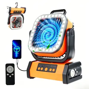 Upgraded Rechargeable Camping Fan — 20,000mAh High-Capacity Battery, Built-in LED Light, 270° Rotatable, with 360° Hanging Hook — Portable Outdoor Camping Fan