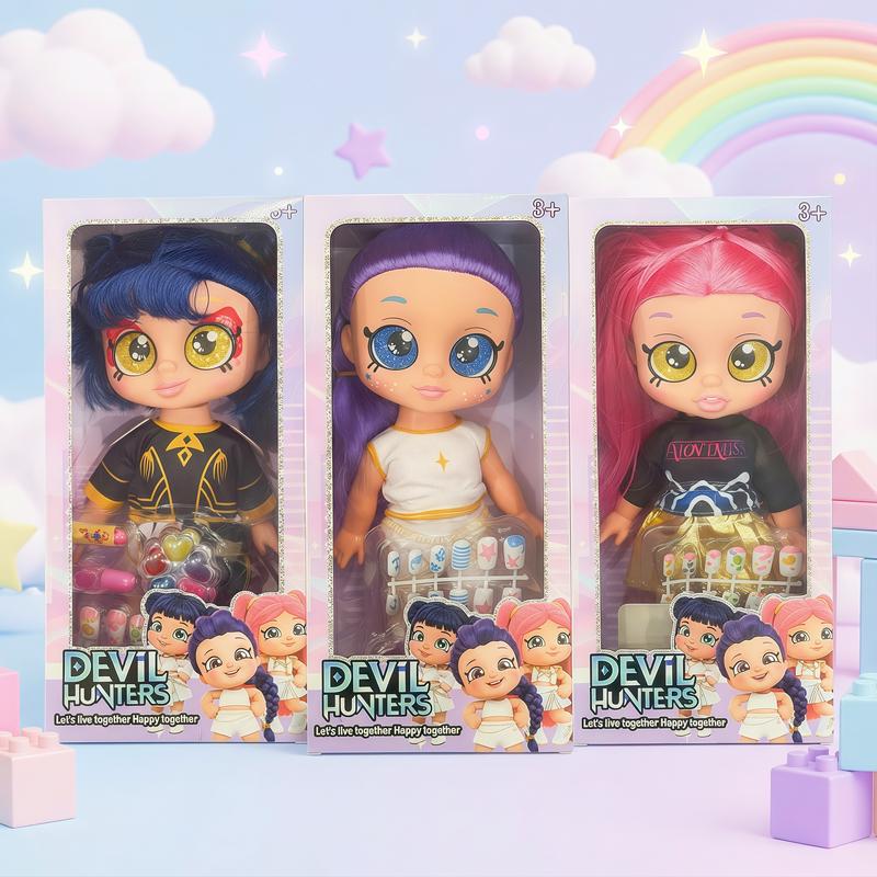 Devil Hunters 5D Doll with Big Glass Eyes & Shakeable Head RUMI MIRA & ZOEY Figurine Toy Collectible Kpop Idol Figure Cute Character Doll Alternative for Kids and Fans Gift