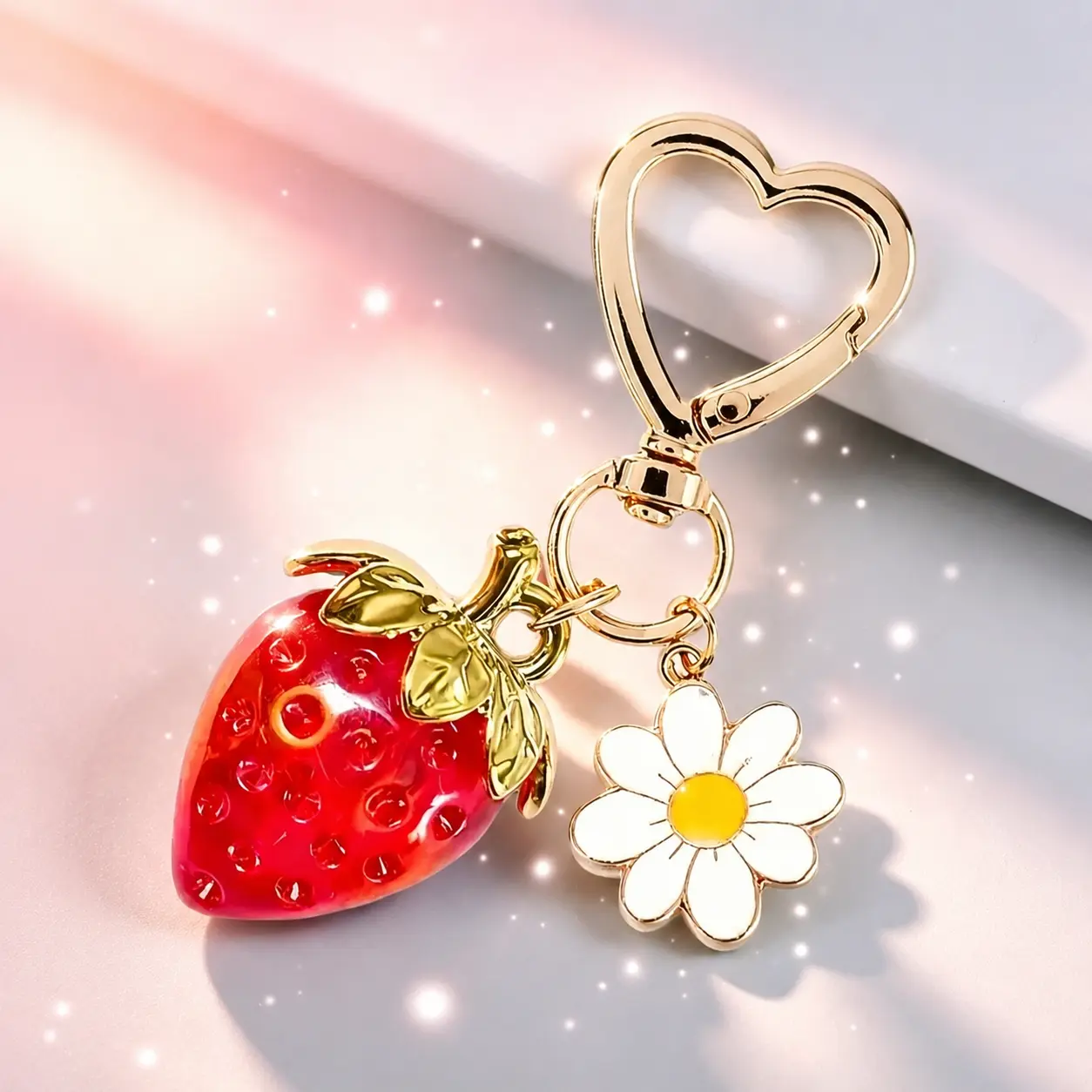Cute Strawberry & Flower Design Keychain, Fashionable Keychain for Women & Girls, Trendy All-match & Exquisite Versatile Attachment Keychain for Birthday Gift, Cute Charms Keychain
