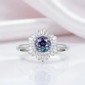 0.8CT Lab Alexandrite Gemstone Engagement Ring