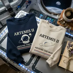 Embroidered Artemis 2 Around The Moon SweatShirt Vintage