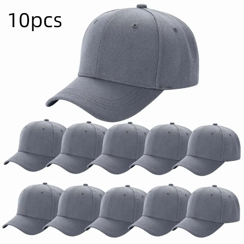 10 Pack 6 Panel Curved Brim Twill Fabric Baseball Dad Hats Bulk Multipack, Adjustable Breathable Soft Unisex Classic Headwear, Trendy Daily Accessory for Outdoor Sports Travel Camping Driving Walking Shopping Casual Summer All Occasion Outfits