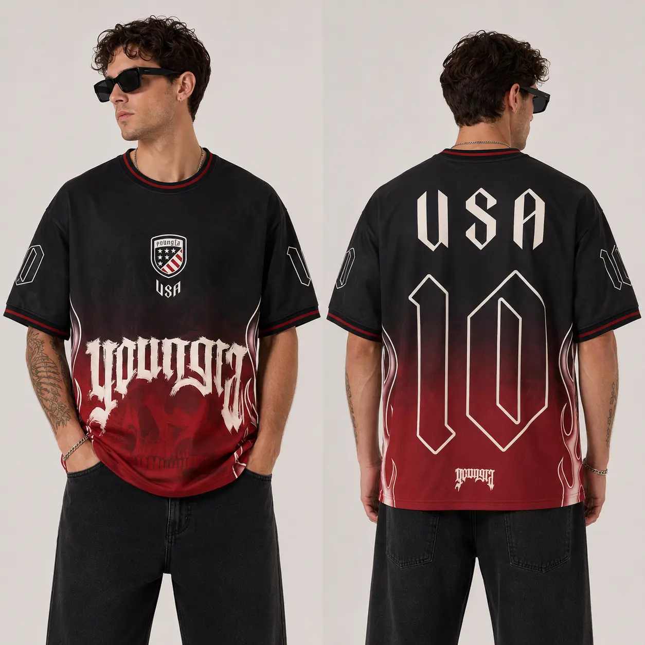 USA Inspired Soccer Jersey Shirt Number 10 Gothic Football Fan Tee Unisex Game Day Breathable Sports Top
