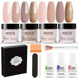 11Pcs Dip Powder Nail Kit Starter Perfect For French Manicures DIY Salons Suitable For All Seasons, Base  Top Coat, Nail Tools For Gift for Women Polish Glitter Matte Daily Drying Durable Metallic Storage Cutics