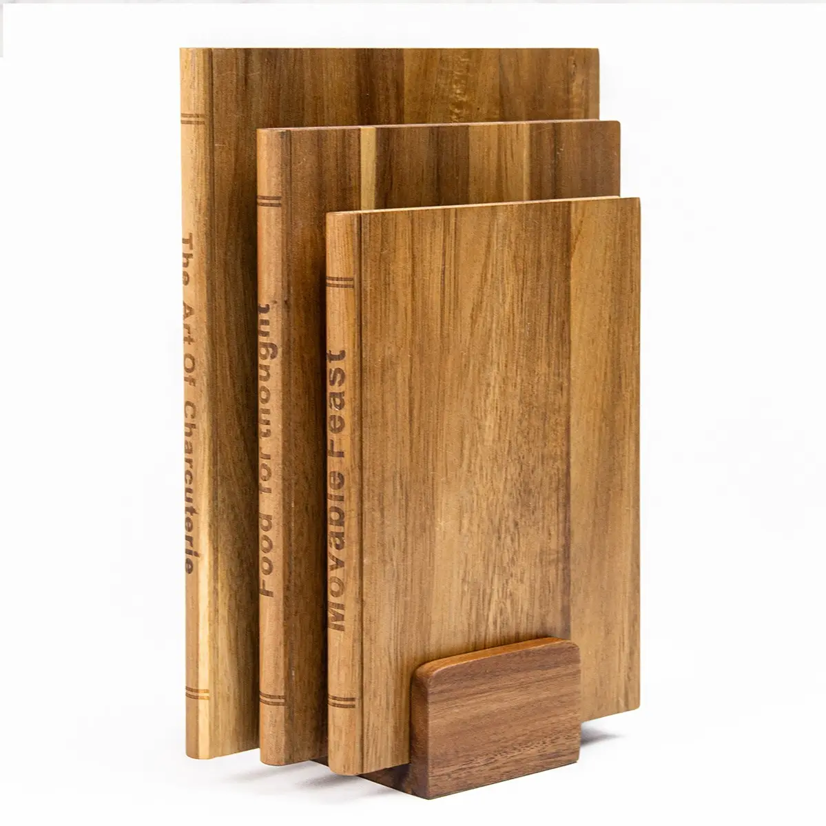 Book-Shaped Cutting Chopping Board Set, Acacia Wood, Wooden Cutting Boards, Multi-Size, Includes Stand, Ideal for Cook, Kitchen & Buffet, Easy Clean, Space-Saving
