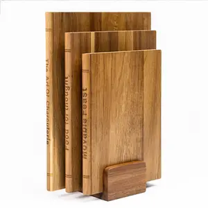 Book-Shaped Cutting Chopping Board Set, Acacia Wood, Wooden Cutting Boards, Multi-Size, Includes Stand, Ideal for Cook, Kitchen & Buffet, Easy Clean, Space-Saving