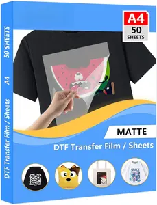 50 Sheets DTF Transfer Film Paper A4 Double Sided Thick Clear Pretreat Sheets, PET Heat Transfer Paper for Inkjet Printer DTG Printer Direct Print On T Shirts Textile