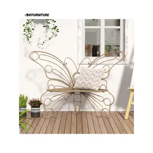 New 2024  HLR 50 Inches Outdoor Metal Frame Courtyard Chair Garden With Butterfly Inspired Pattern Front Porch Bench For Outdoors Deck Lawn Balcony Backyard