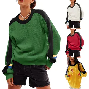 【US Shipping】Fall Must-Have! TikTok Famous Waffle Knit - Color Block Oversized Pullover, Your New Favorite Comfort Top